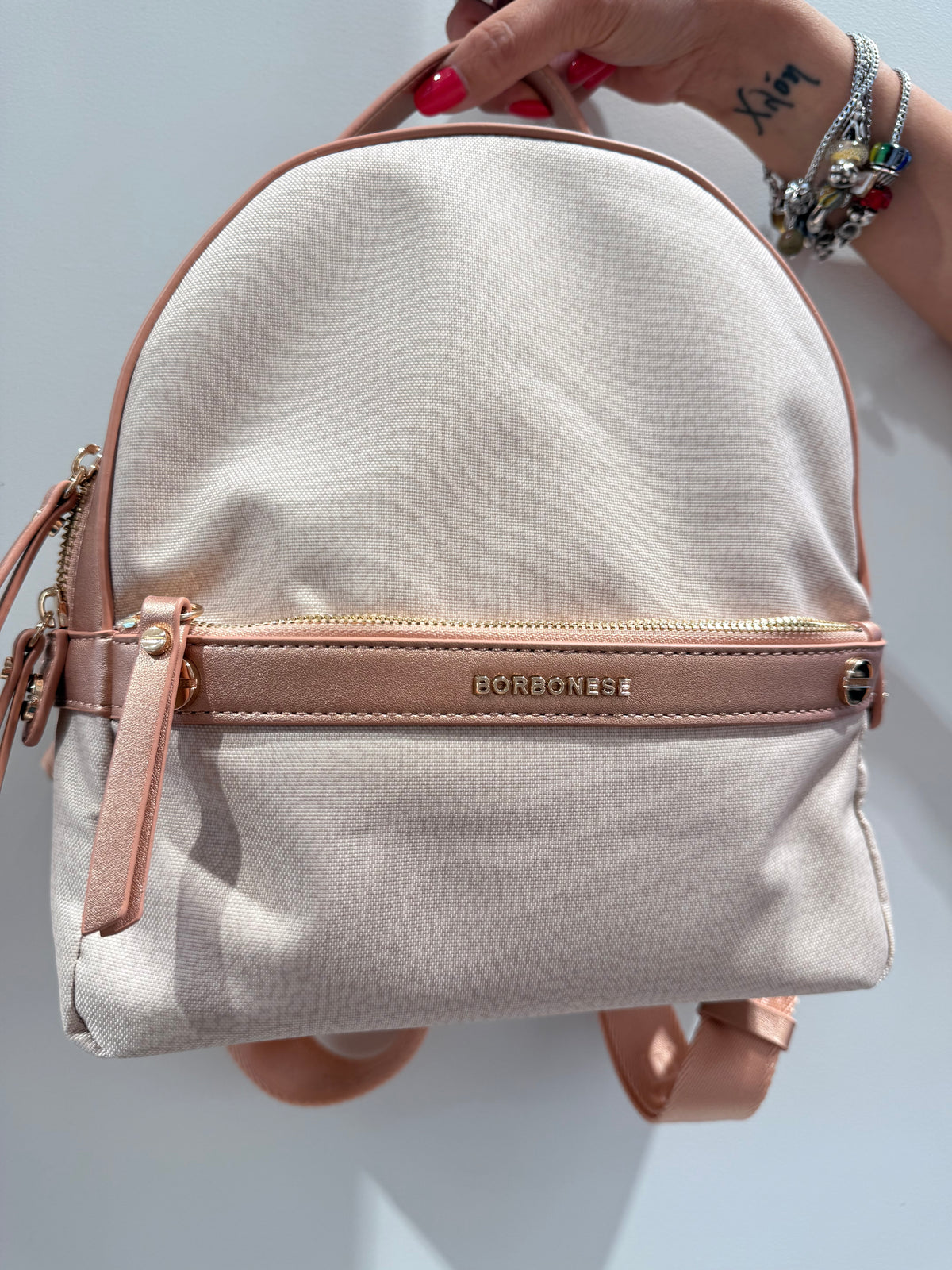 BORBONESE Zainetto stampa Occhio di Pernice con dettagli oro rosa