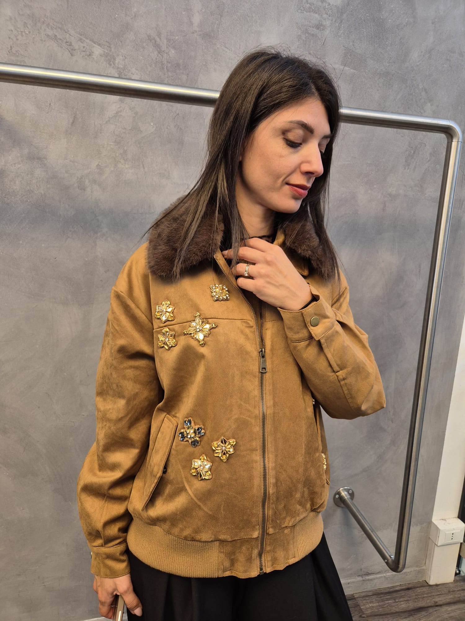 Bomber scamosciato gioiello vari colori