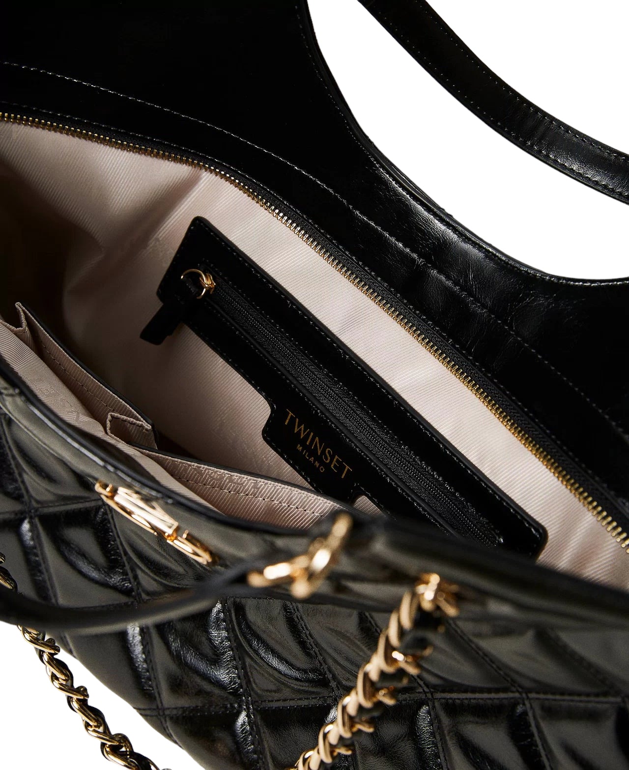 TWINSET borsa nera grande craquelé