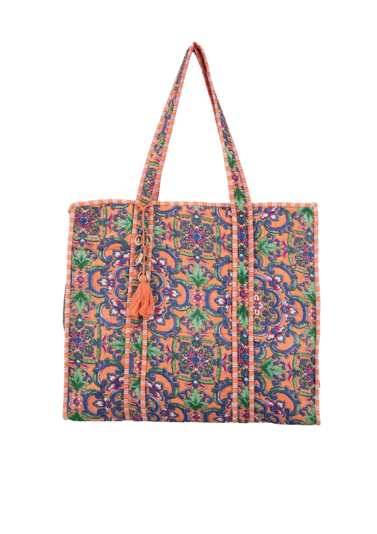 Borsa in tessuto arancio e blu misura grande