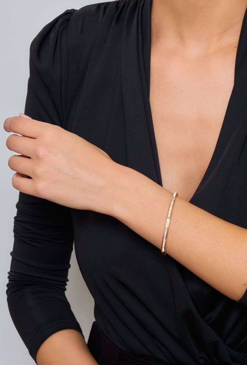 Bracciale rigido in acciaio inossidabile con strass: Oro giallo