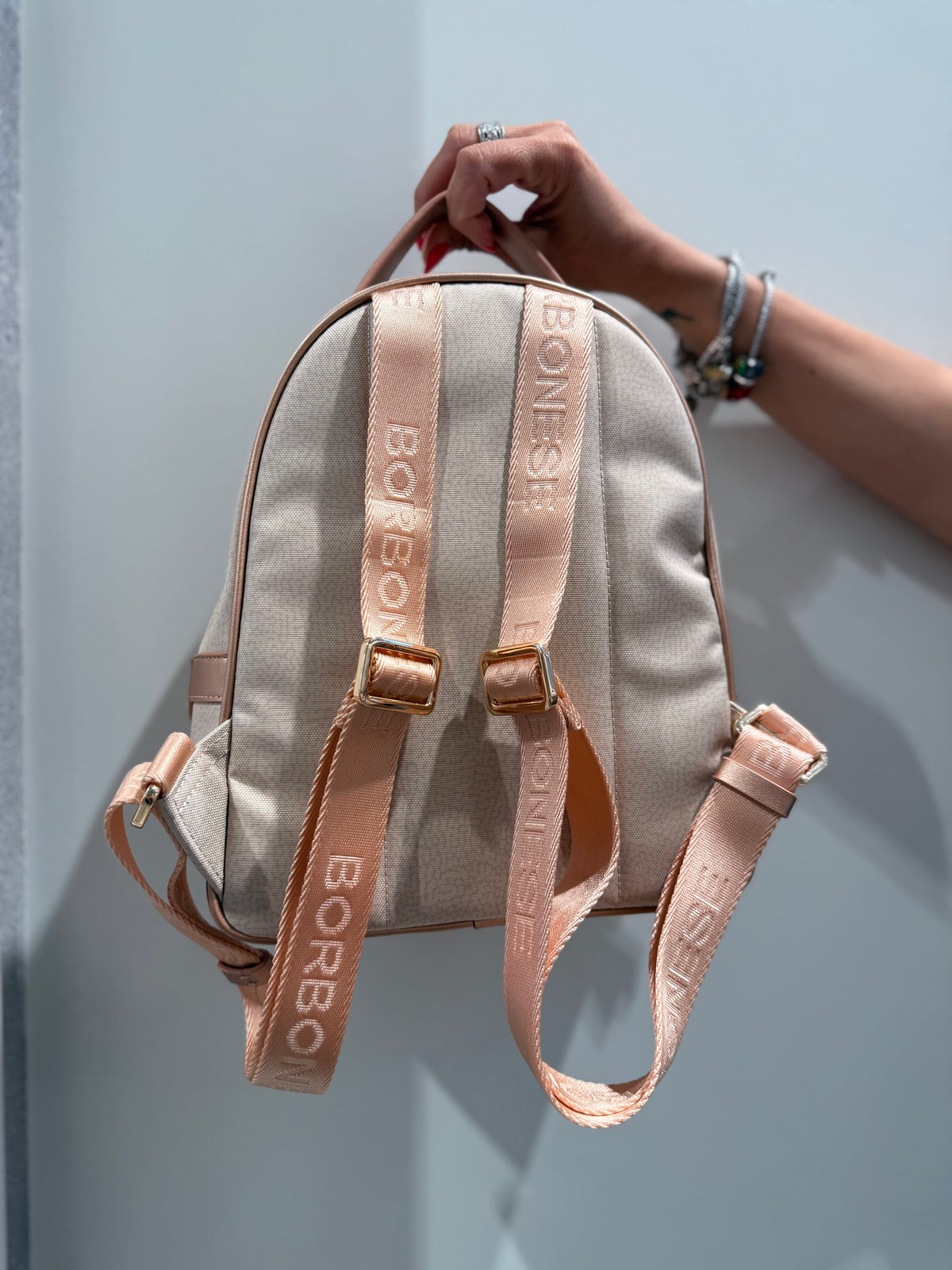 BORBONESE Zainetto stampa Occhio di Pernice con dettagli oro rosa