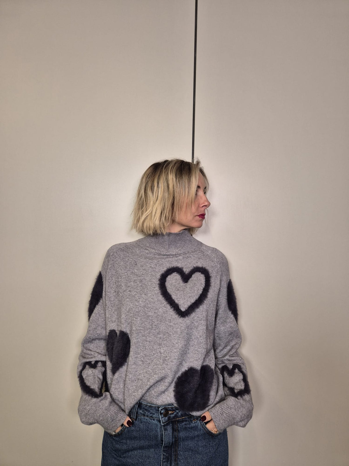 Maglia over cuori pelliccia