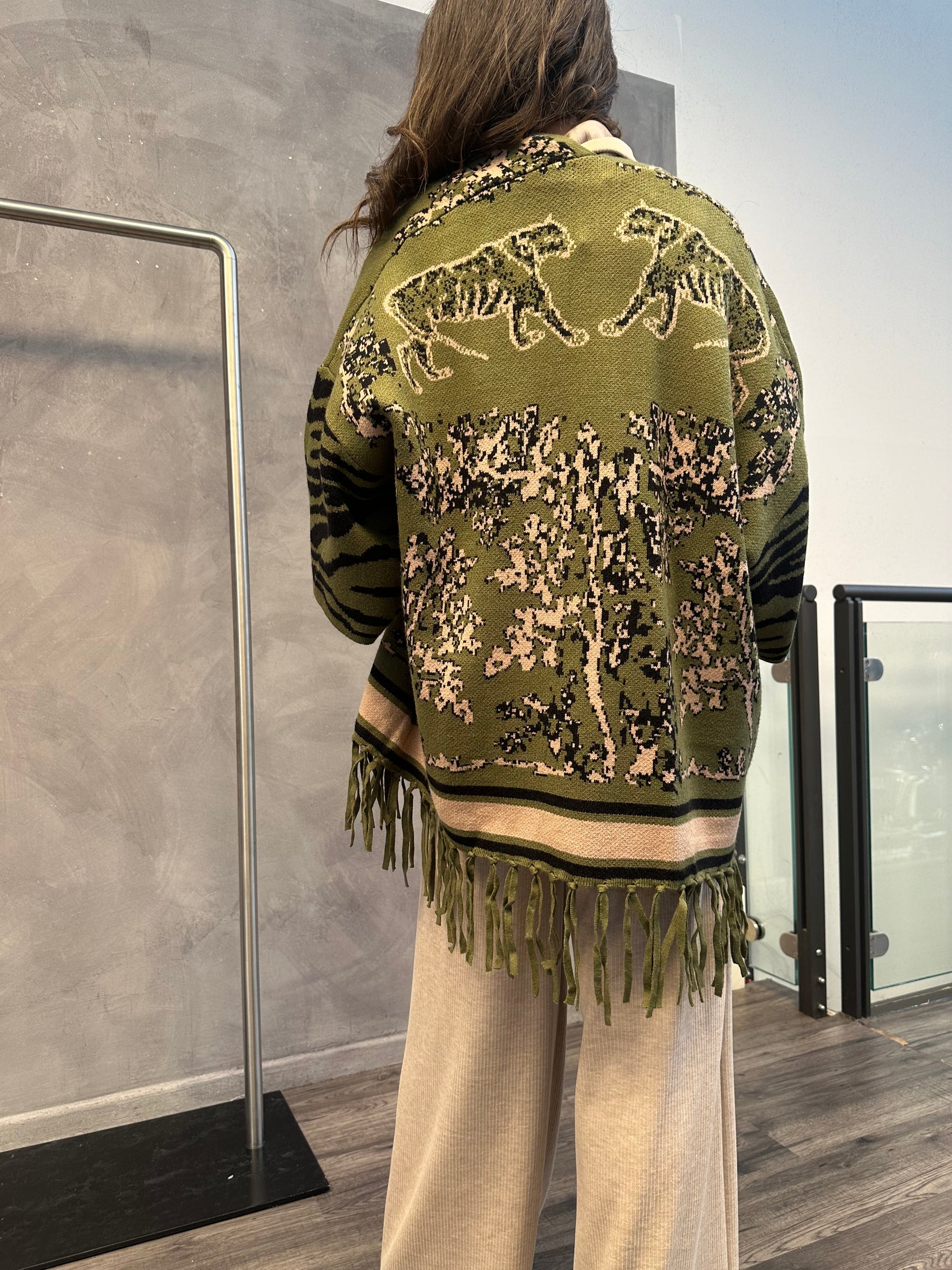 Scialle kimono base verde e nero
