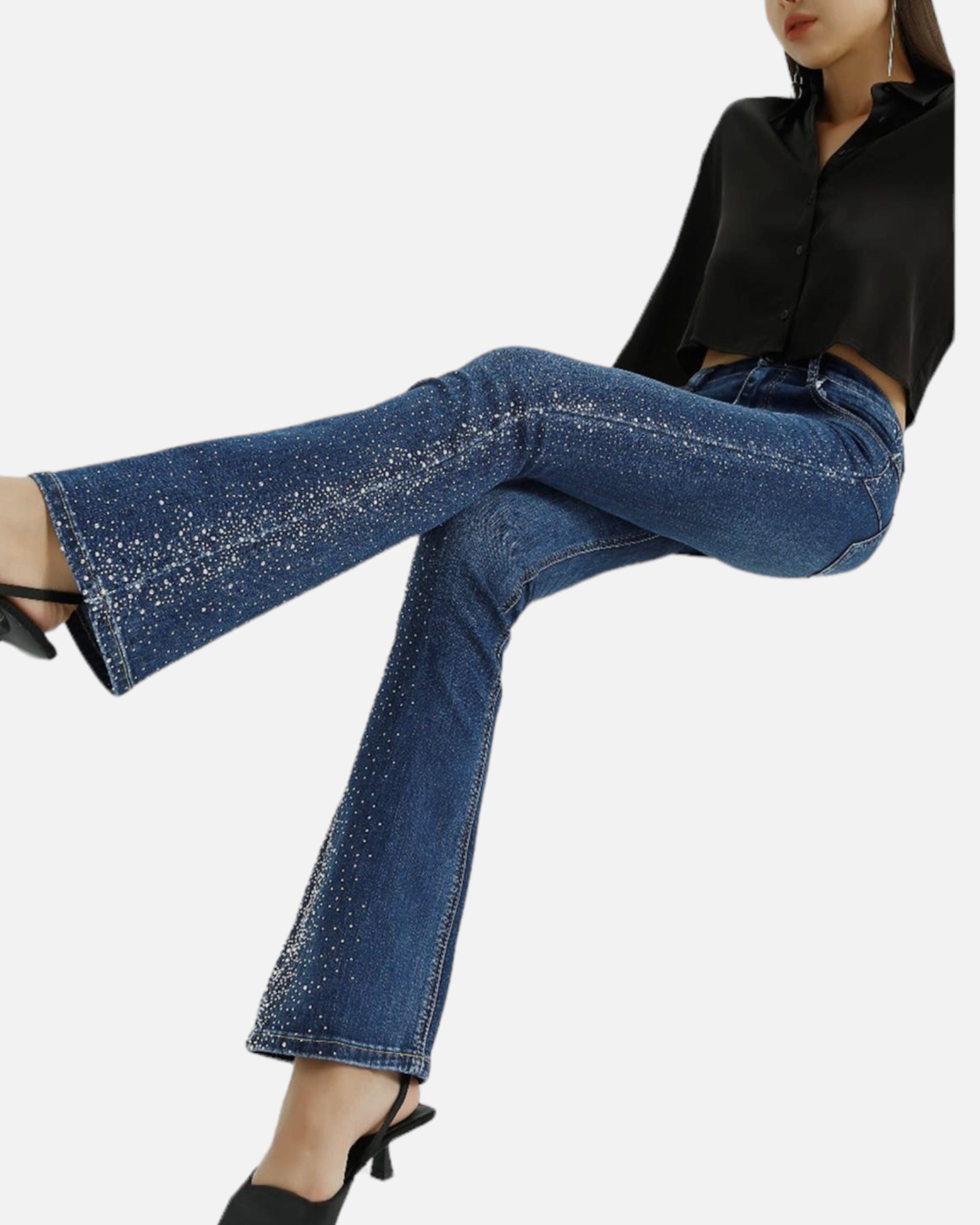 Jeans zampa brillantini