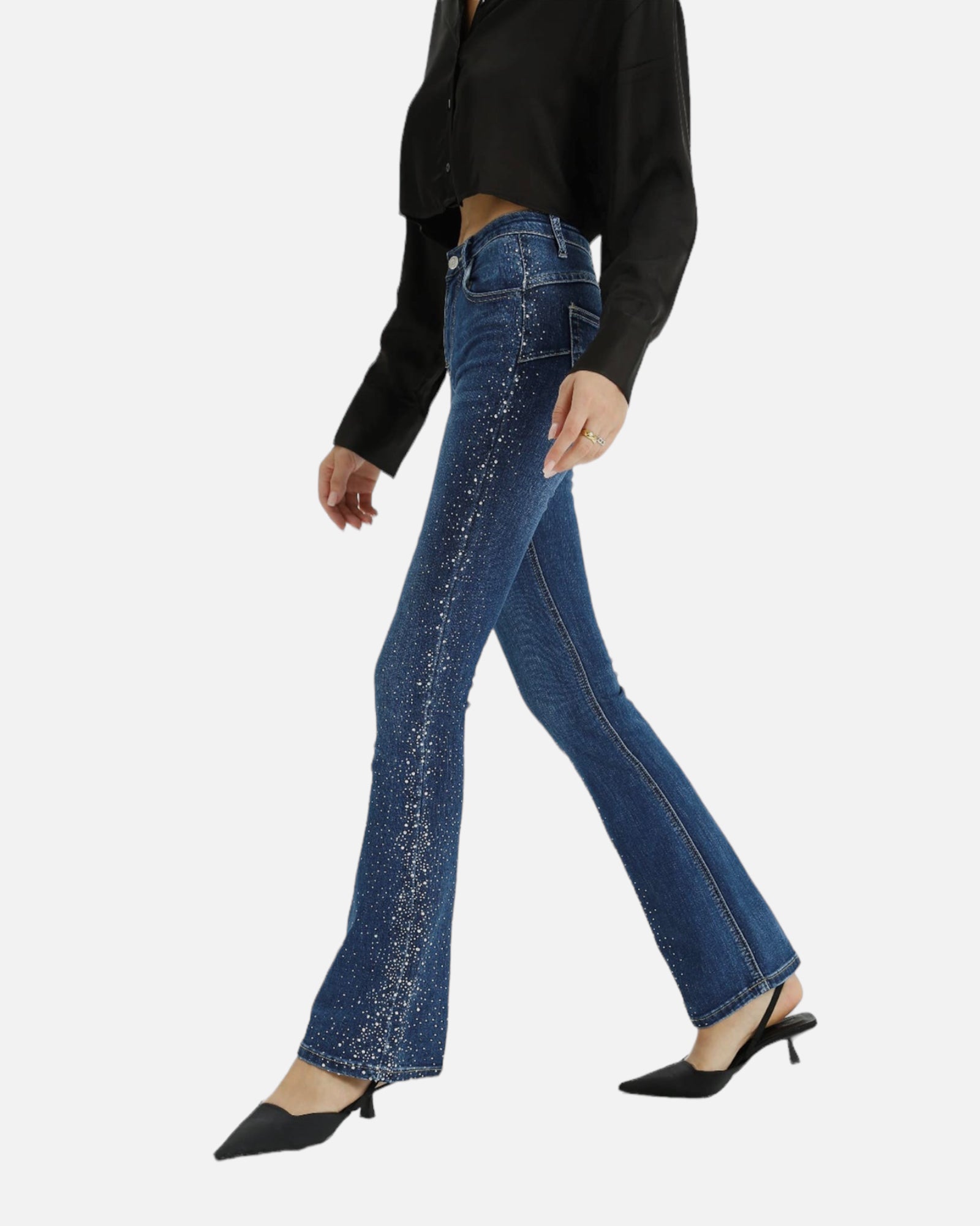 Jeans zampa brillantini