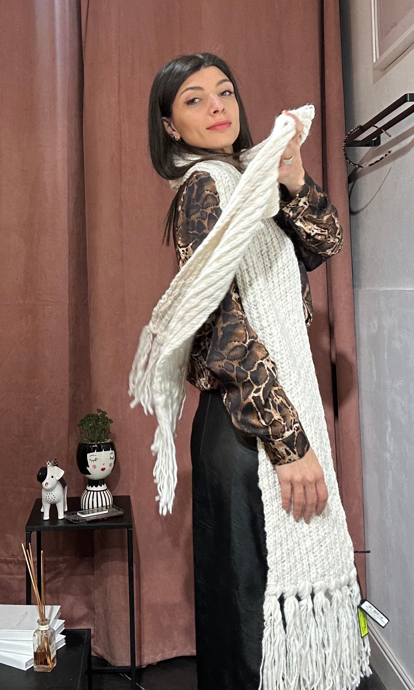 PINKO Sciarpa panna misto lana alpaca