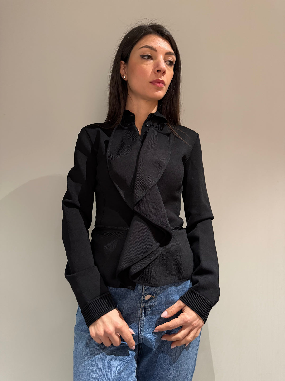 ARMANI Giacca nera con rouches