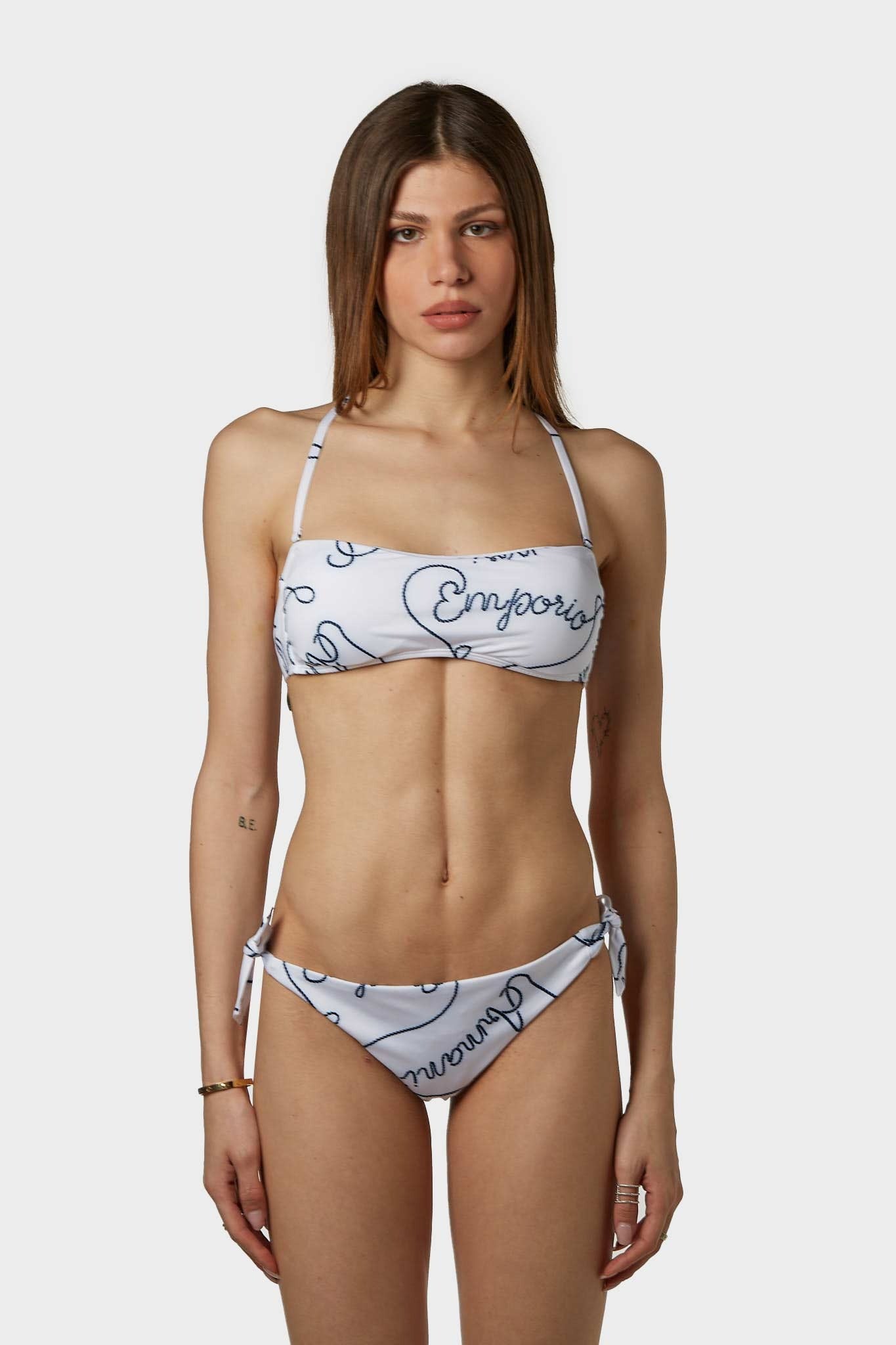 ARMANI Costume fascia e slip laccetti bianco