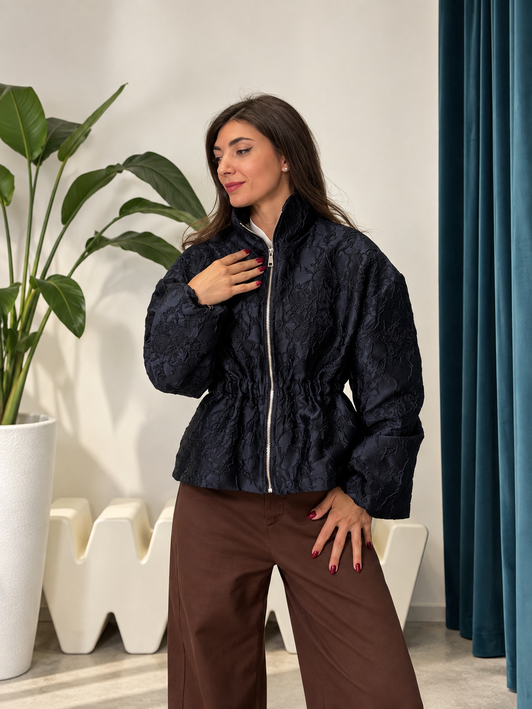 Giacca Jacquard broccata blu