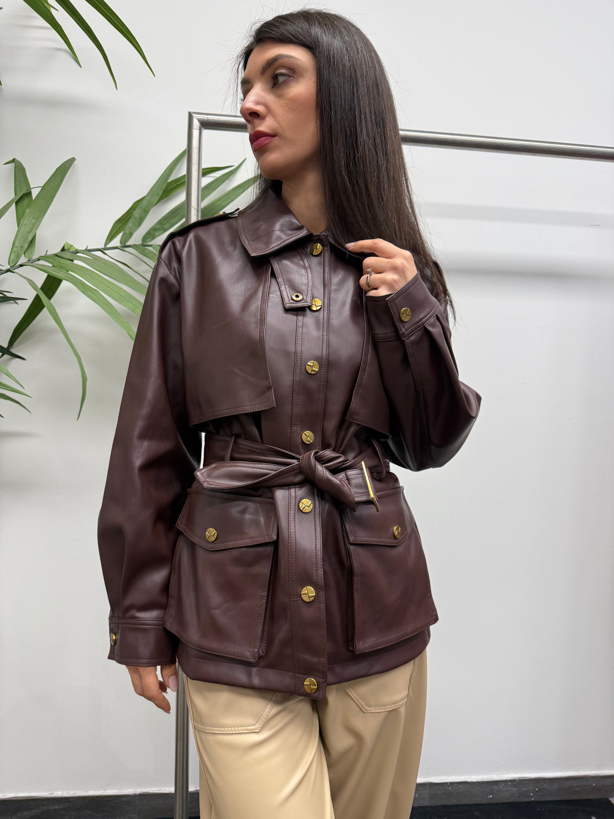 Giacca modello Sahariana effetto pelle