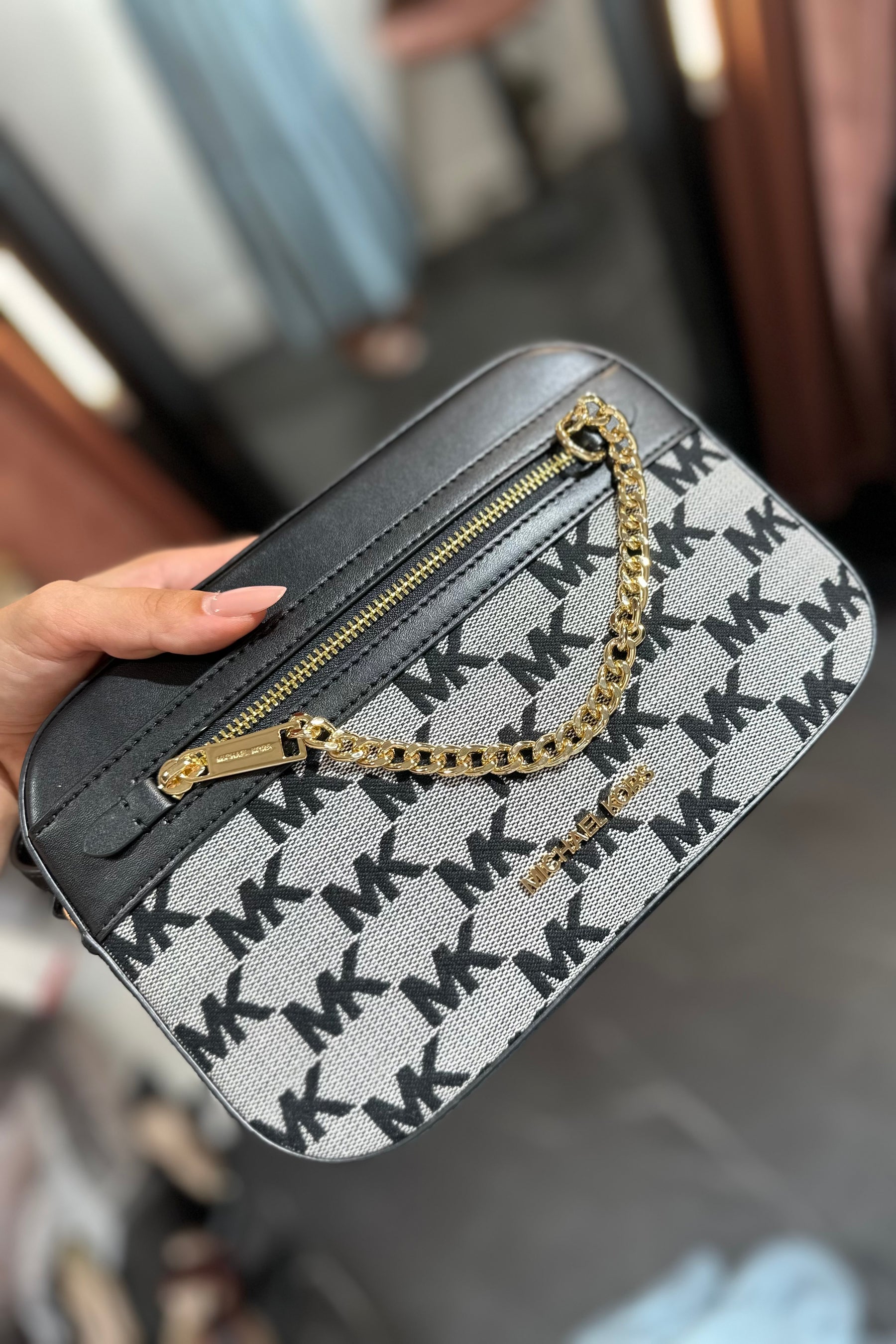 MICHAEL KORS Tracolla zip monogram nera canva