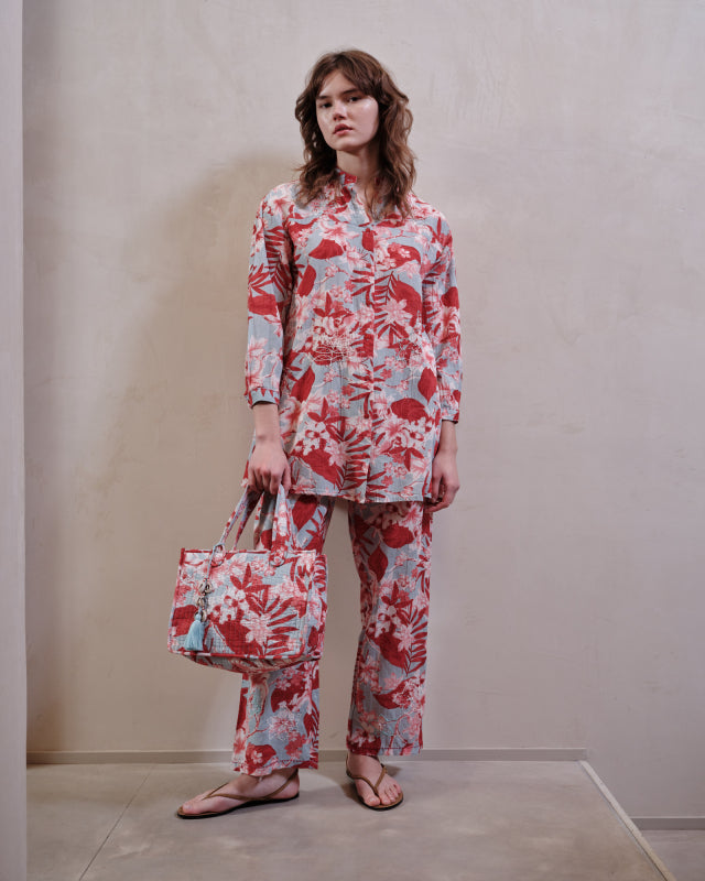 Borsa in tessuto rosso e azzurro misura media