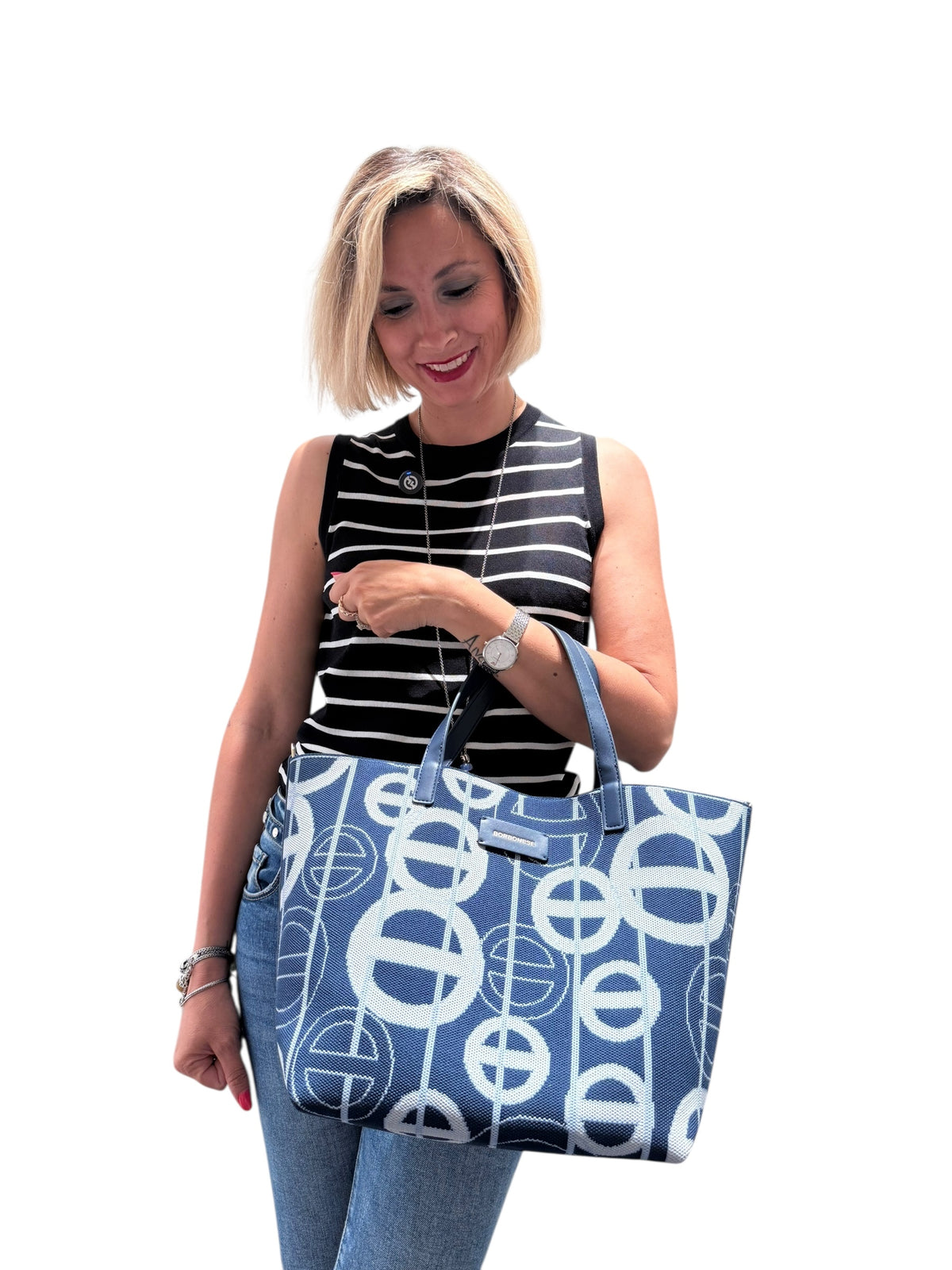 BORBONESE Borsa Lavorazione Jacquard blu