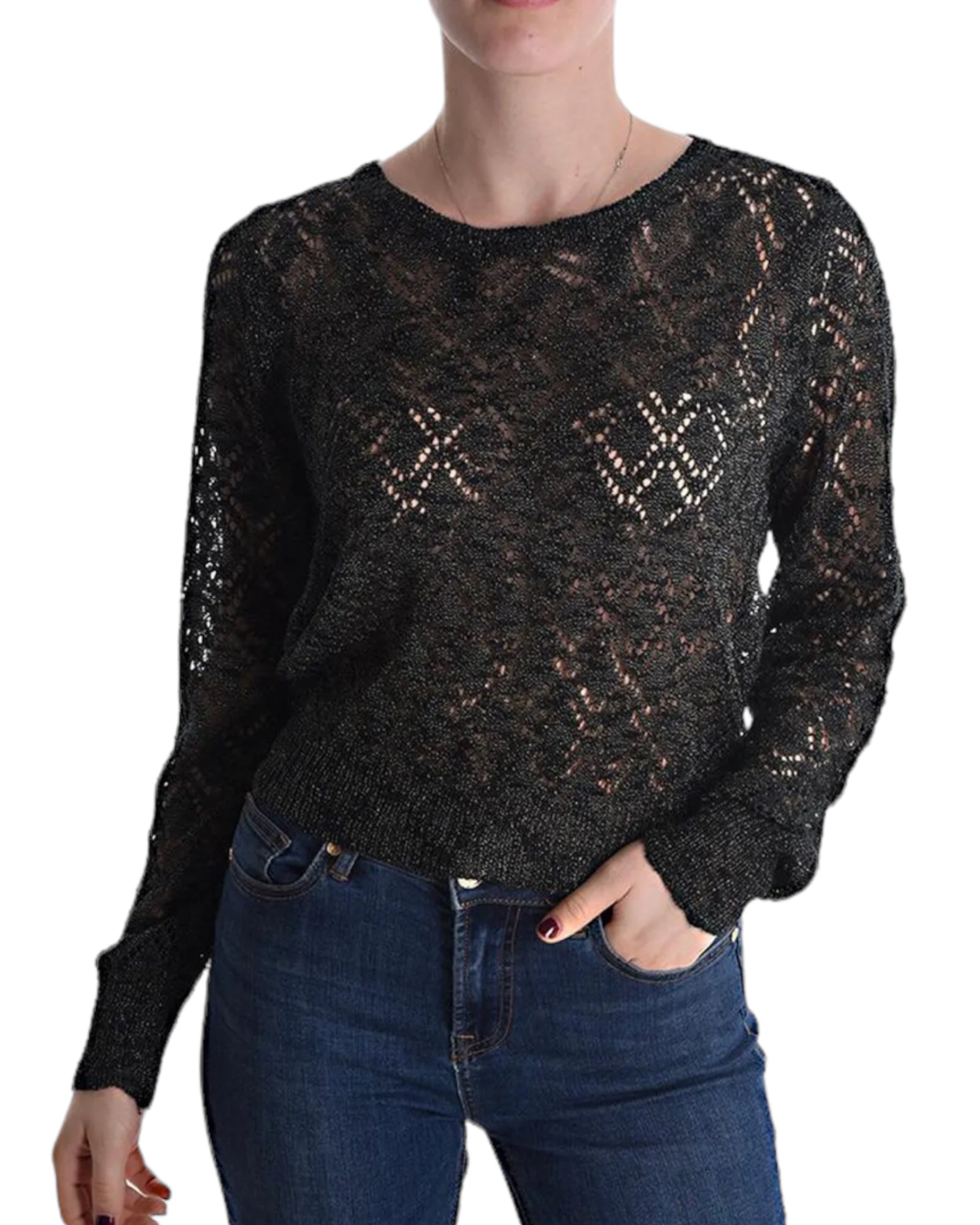 Maglioncino traforato lurex nero