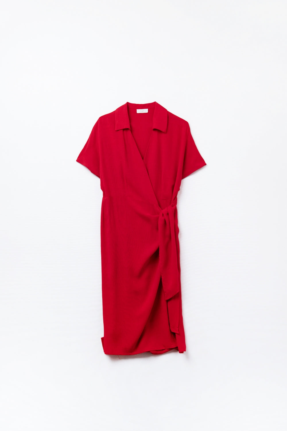 Abito midi rosso con fiocco laterale