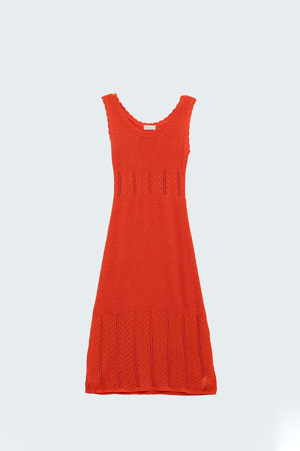 Abito midi senza maniche in maglia arancione con scollo rotondo