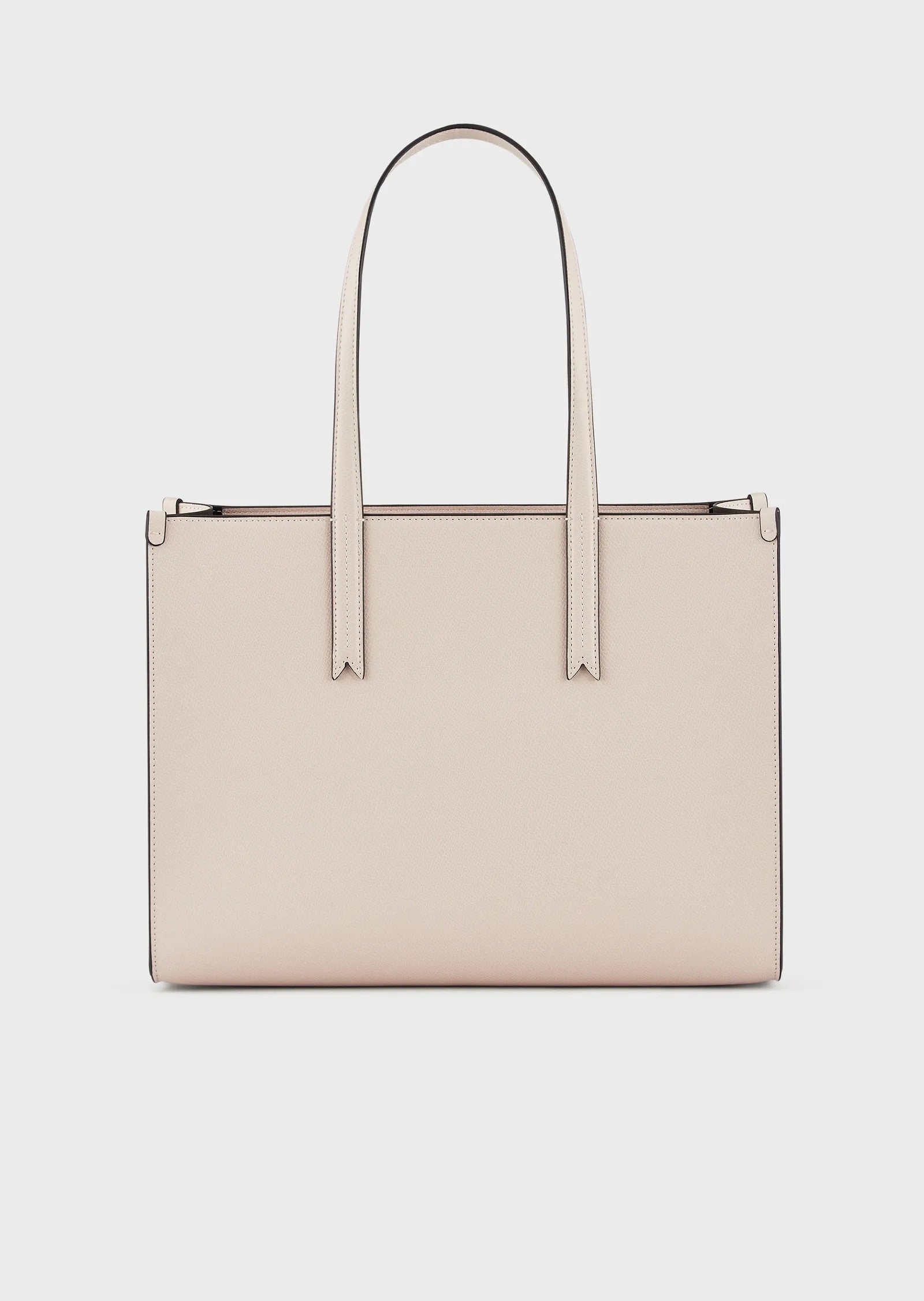 EMPORIO ARMANI Shopper crema con ciondolo e maxi logo traforato