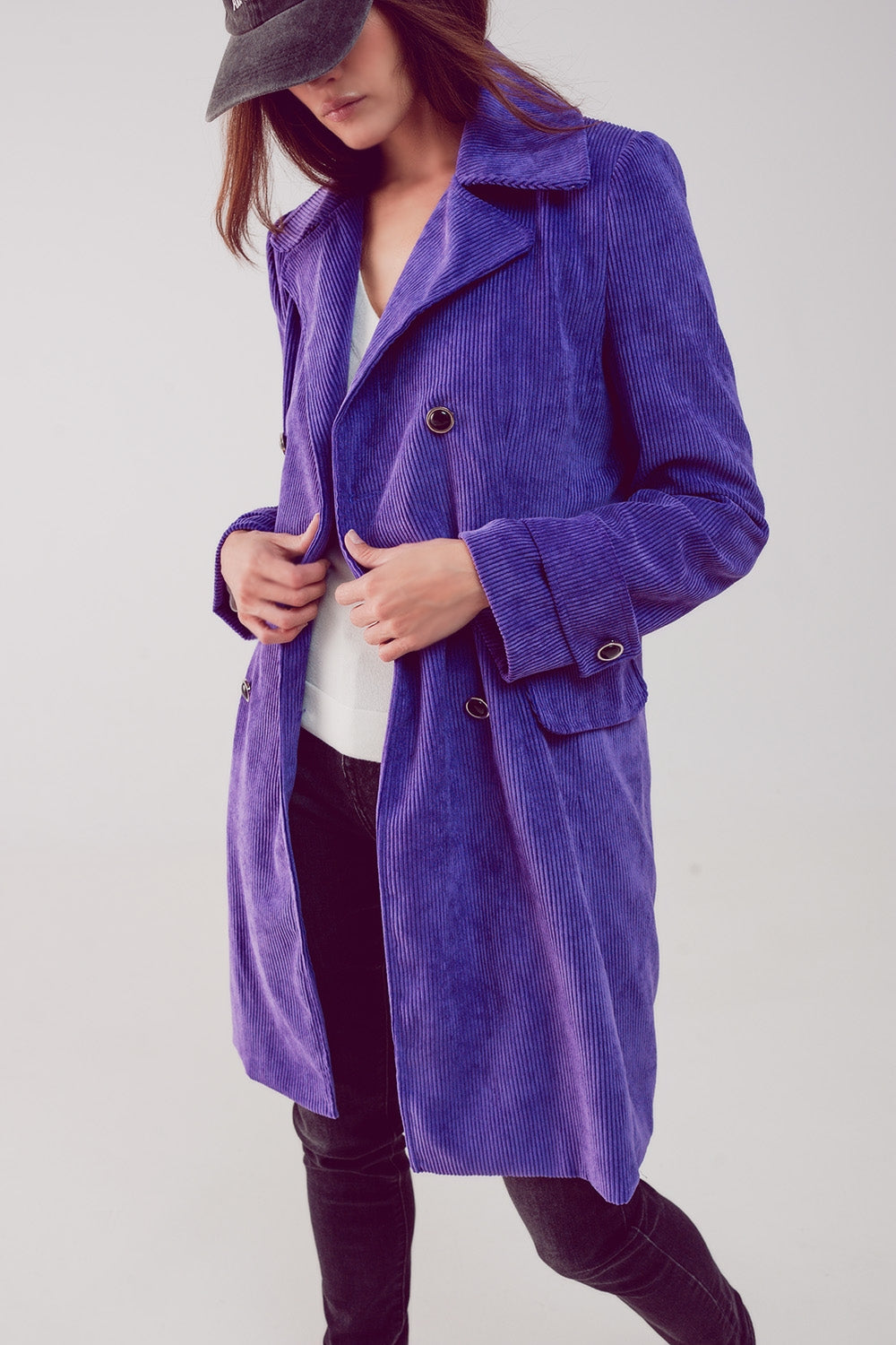 Blazer lungo con bottoni vintage in velluto viola