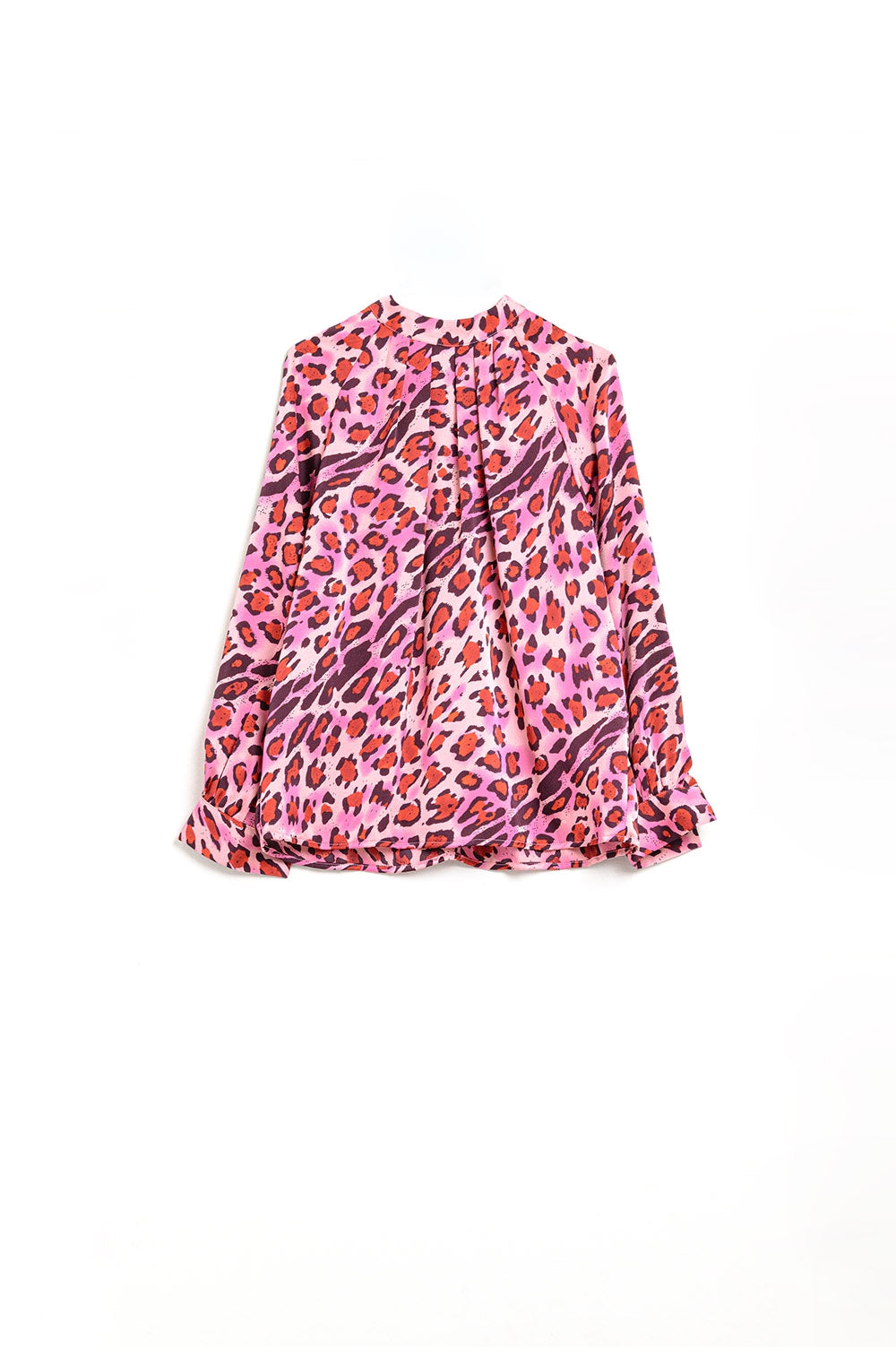 Blusa a Maniche Lunghe in Stampa Leopardata Fucsia alla Moda