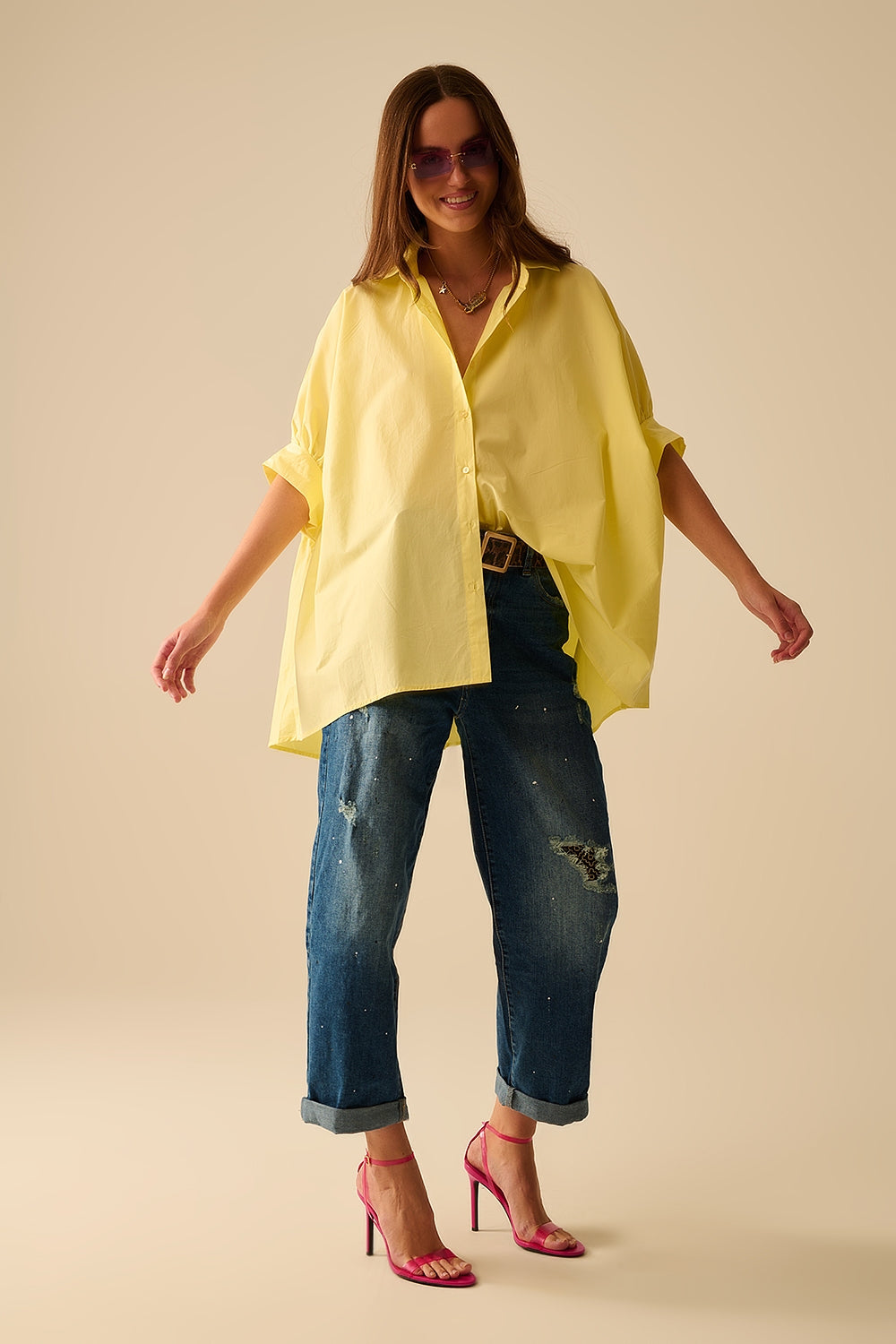 Blusa gialla oversize con manica corta
