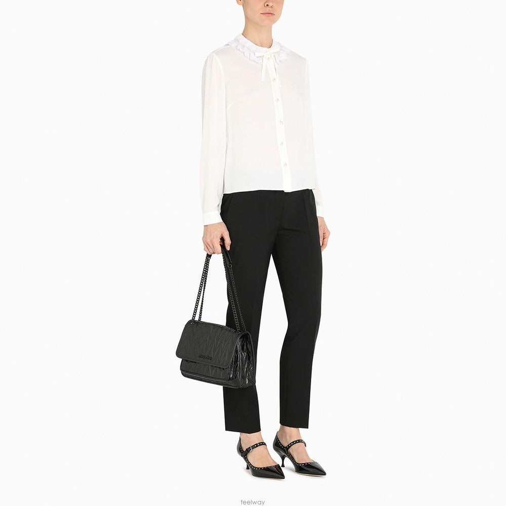 MIU MIU Borsa tracolla matelassé nera in pelle shine