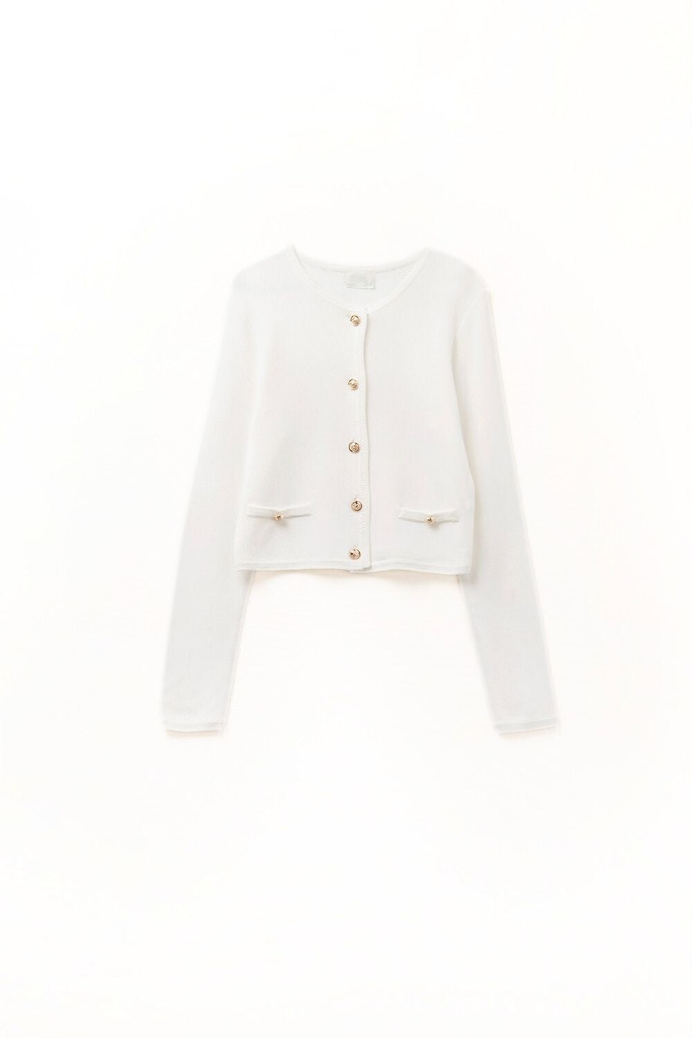 Q2 Cardigan bianco con bottoni dorati