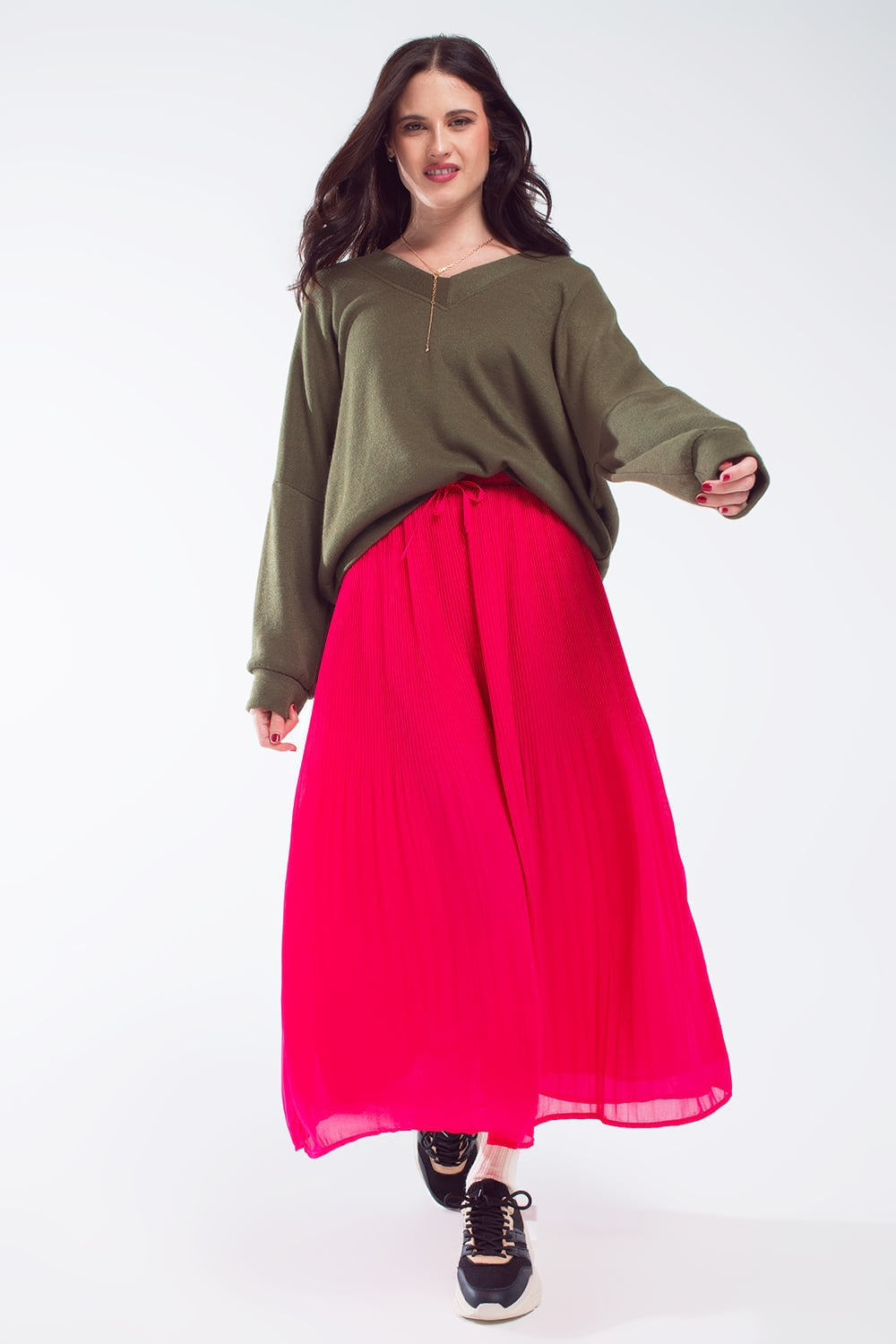 Felpa oversize verde oliva con scollatura a V