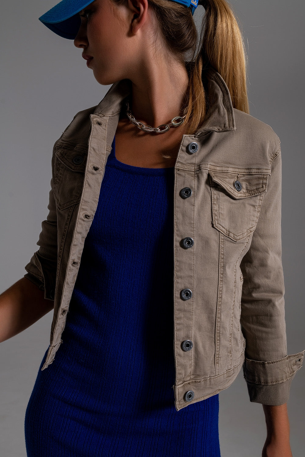 Giacca di denim basic con tasche in Beige