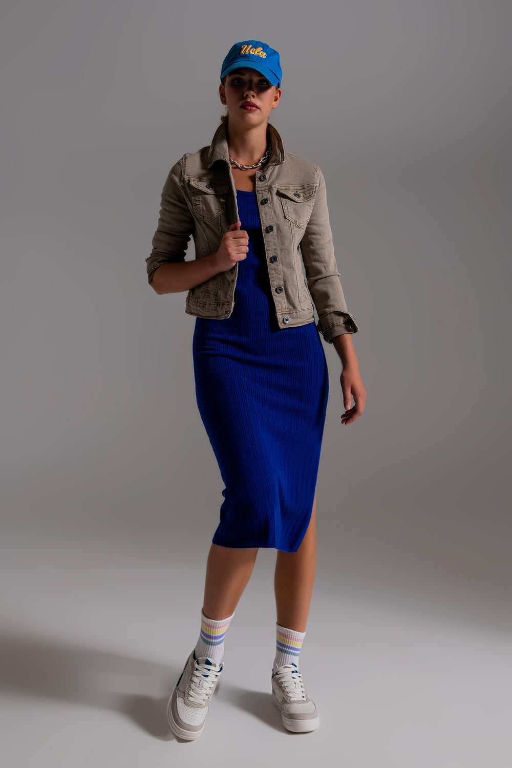 Giacca di denim basic con tasche in Beige