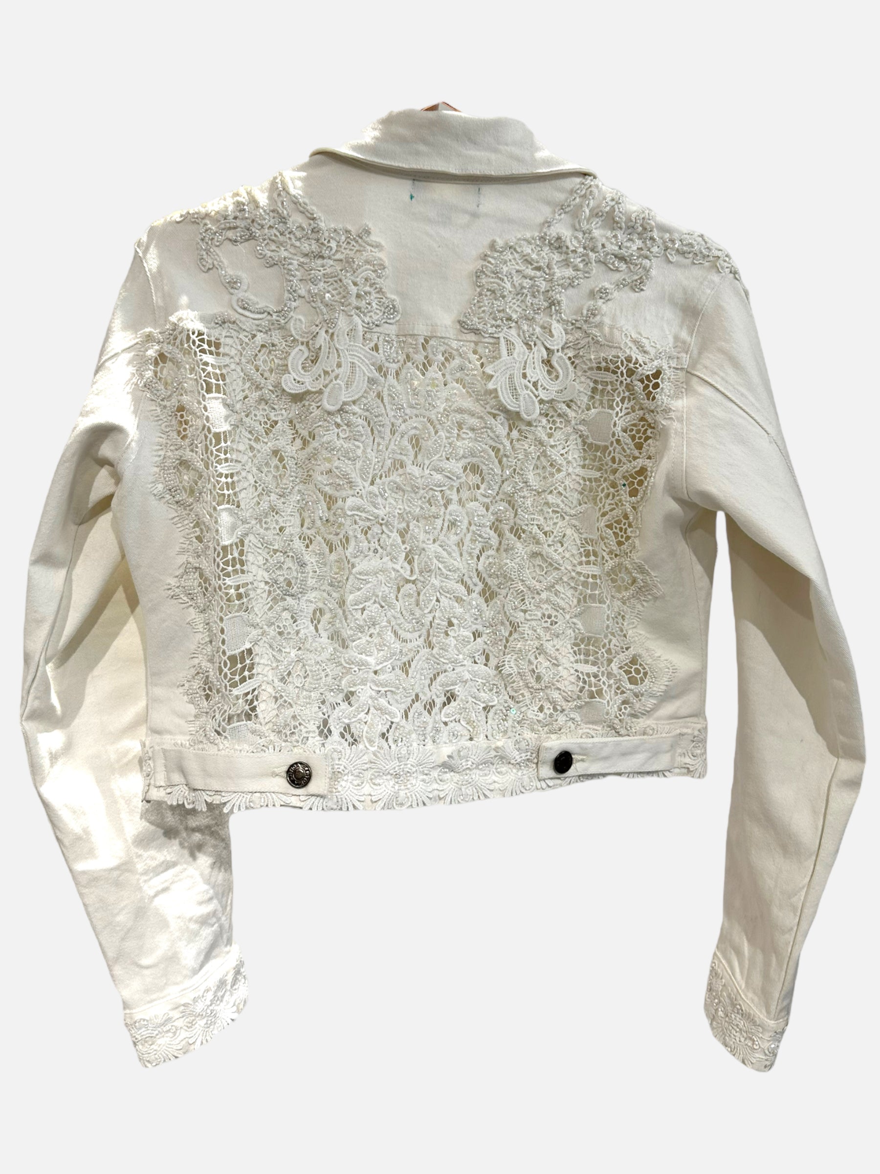 Giacca Jeans Pizzo, perline e macramè