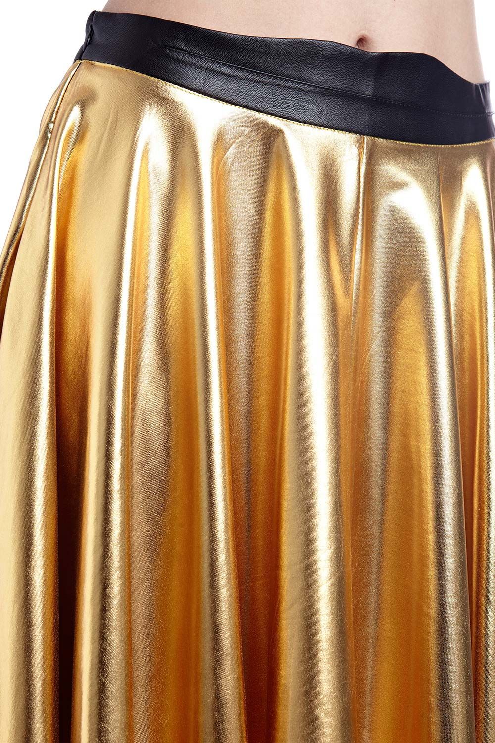 Gonna longuette a pieghe metallizzata dorato