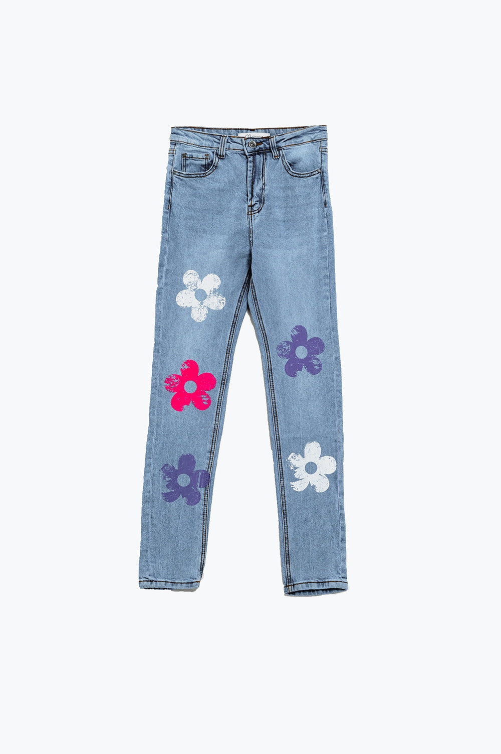 Jeans 5 tasche skinny con dettaglio floreale