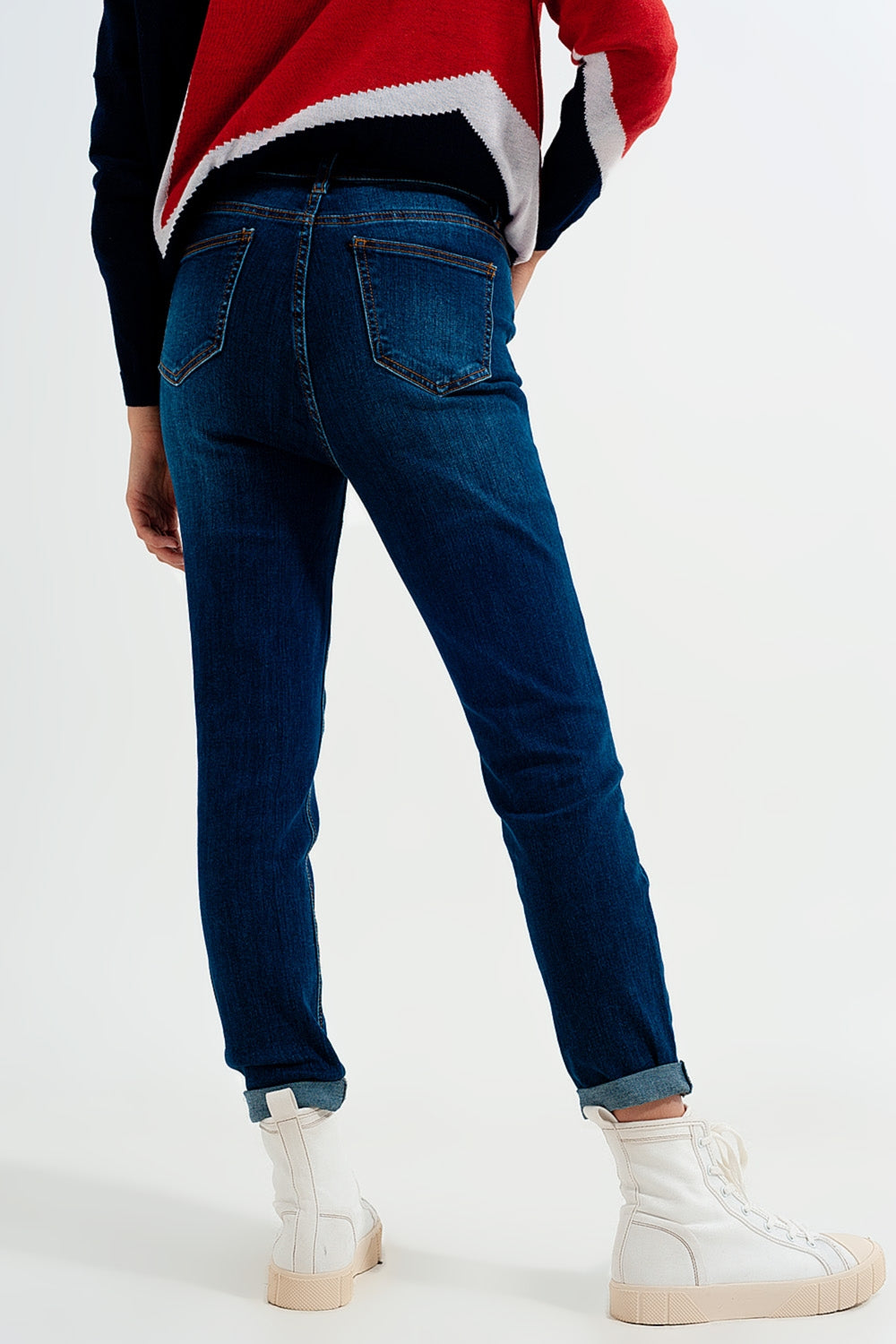 Jeans a vita alta blu con bottoni a vista