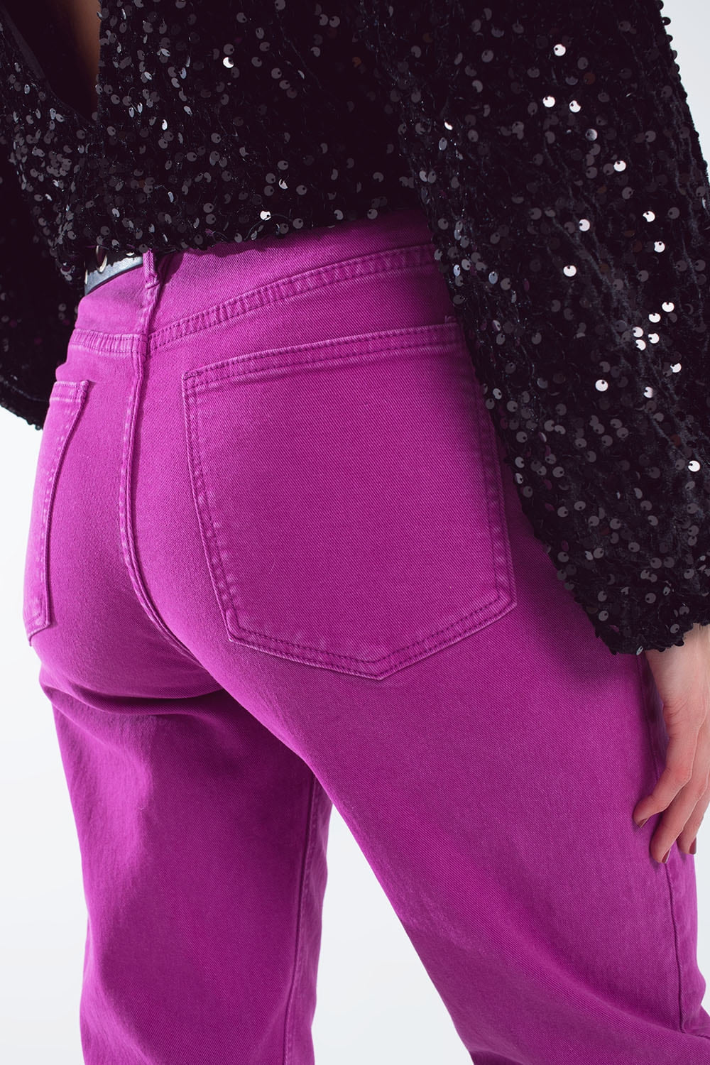 Jeans a vita media in cotone color magenta