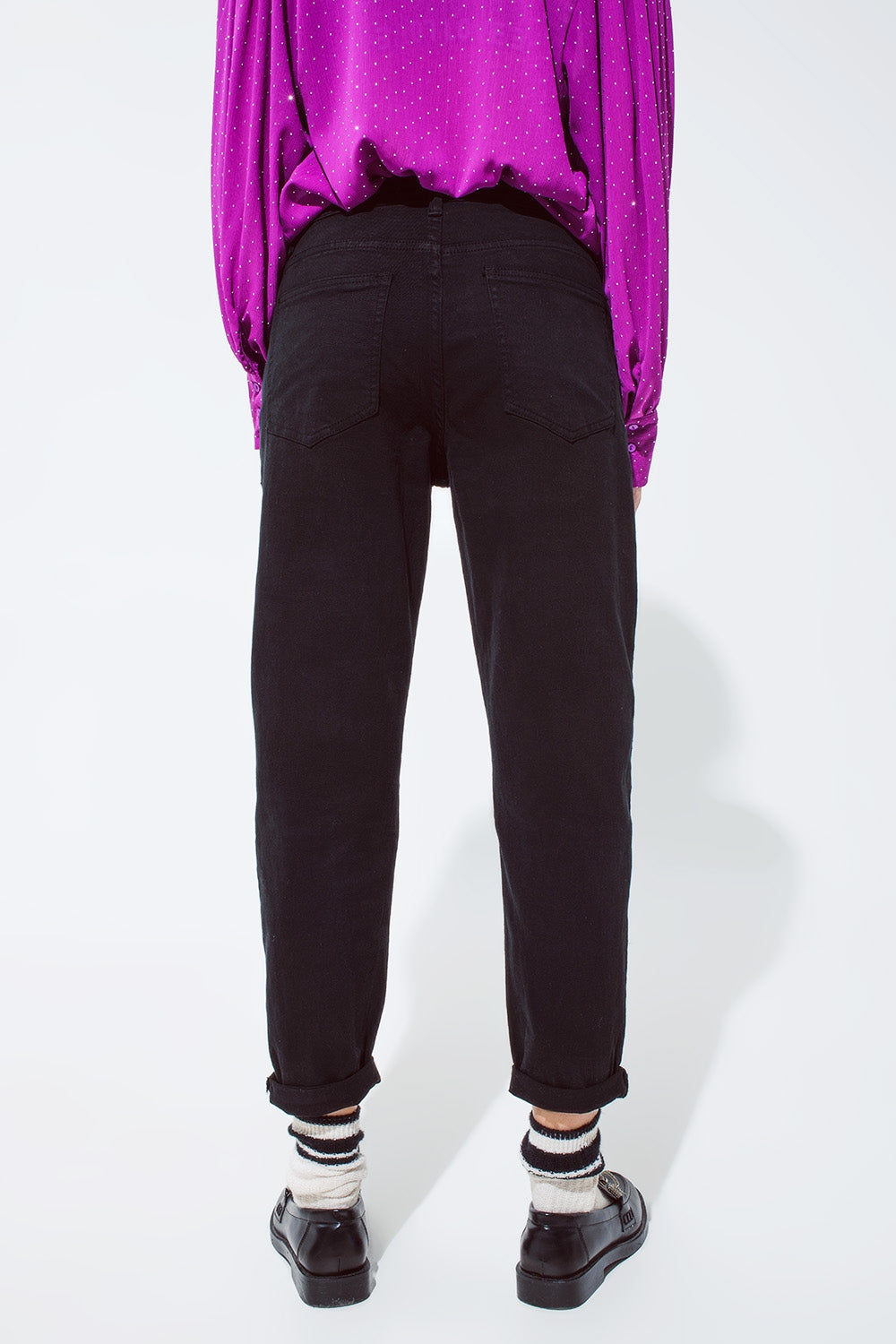 Jeans dalla vestibilità ampia e vita media in cotone nero