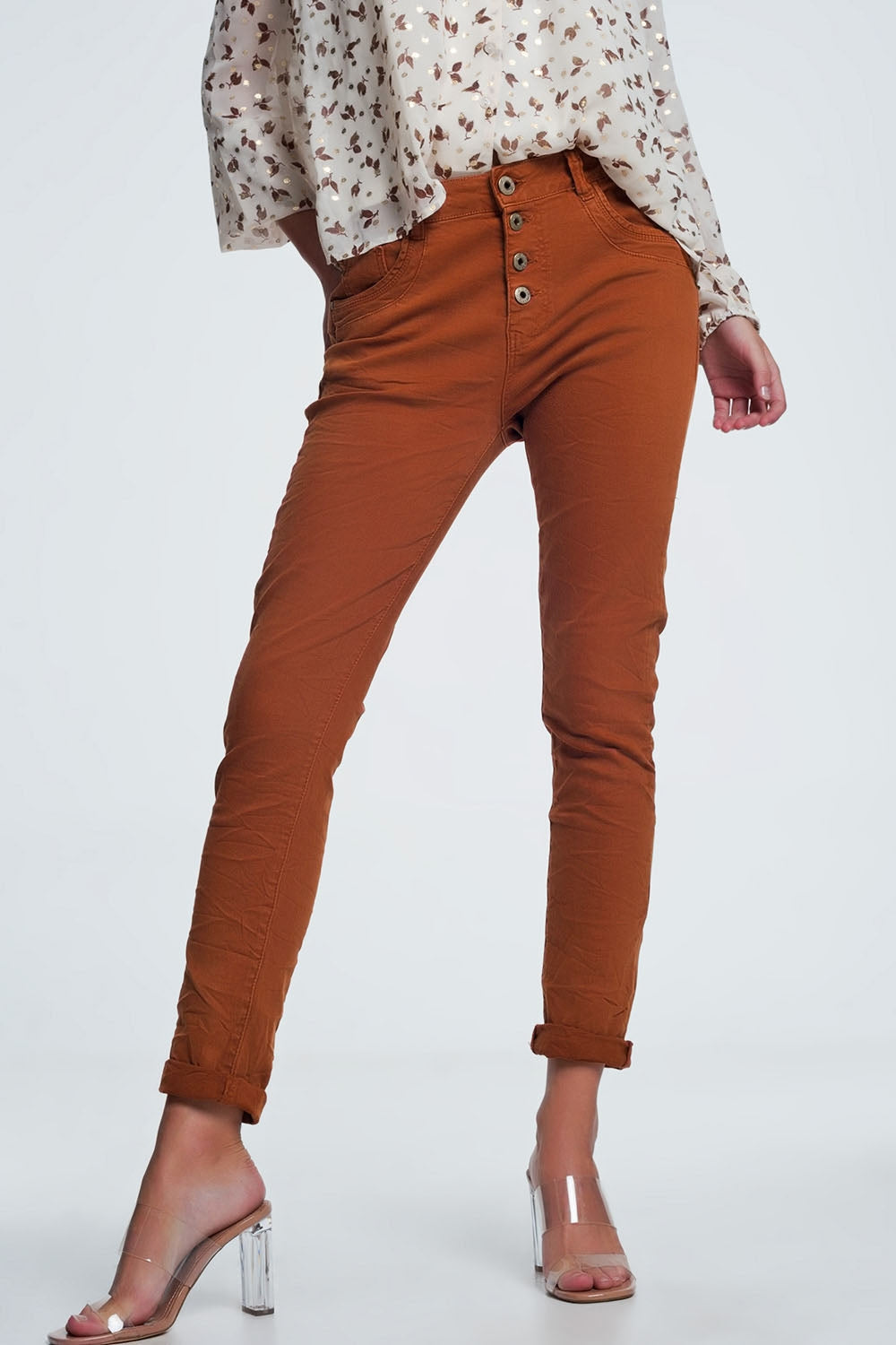 Q2 Jeans relaxed a 4 bottoni arancione