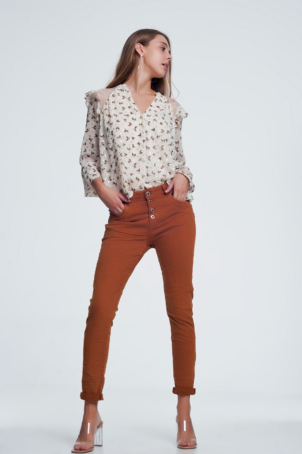 Jeans relaxed a 4 bottoni arancione