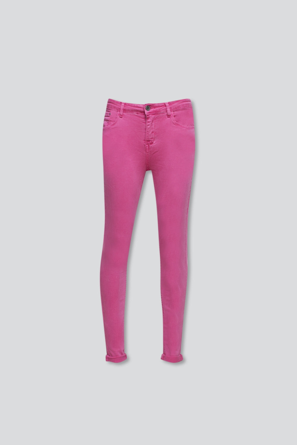 Jeans skinny a vita alta in fucsia