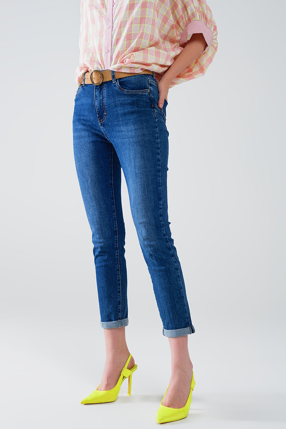 Jeans skinny a vita alta in lavaggio scuro con cinque tasche