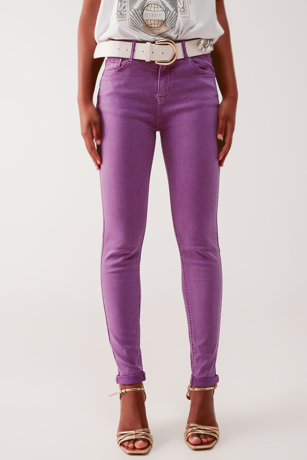 Jeans skinny a vita alta in viola