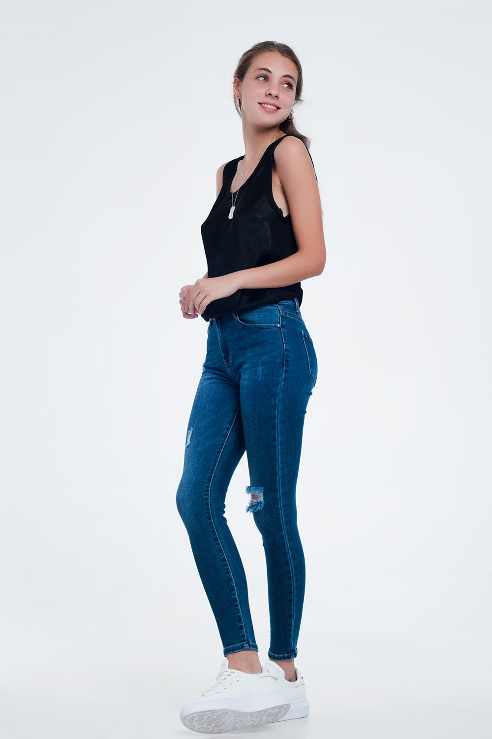 Jeans skinny blu medio con strappi