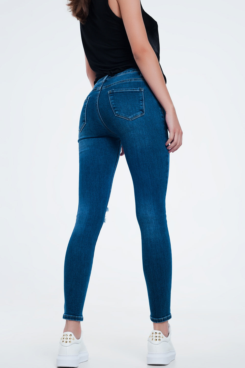 Jeans skinny blu medio con strappi