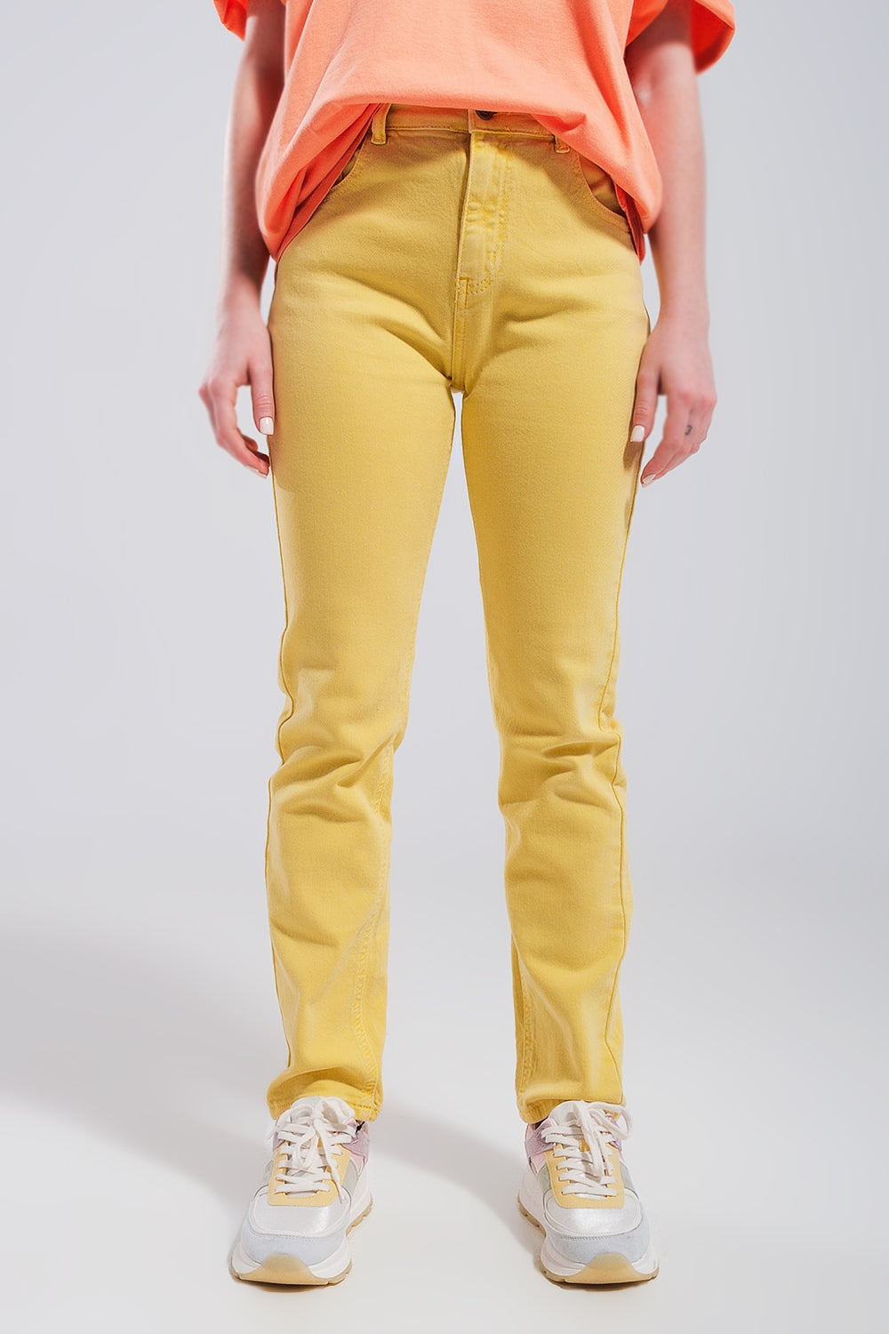 Jeans skinny in cotone elasticizzato giallo