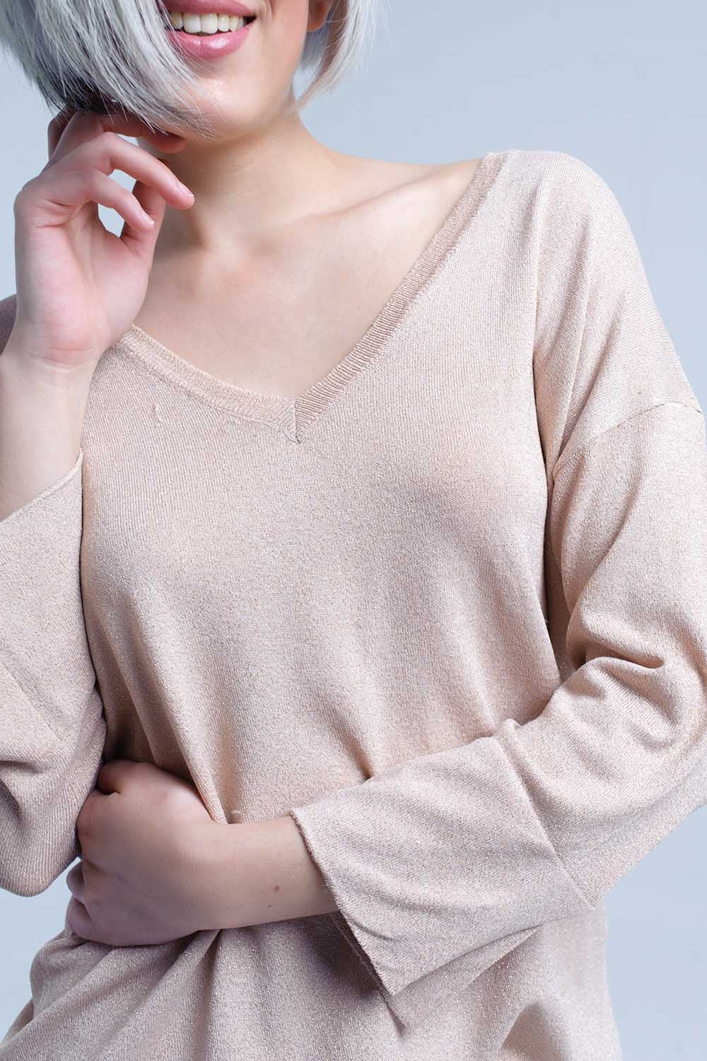 Maglia rosa con dettaglio in lurex oro