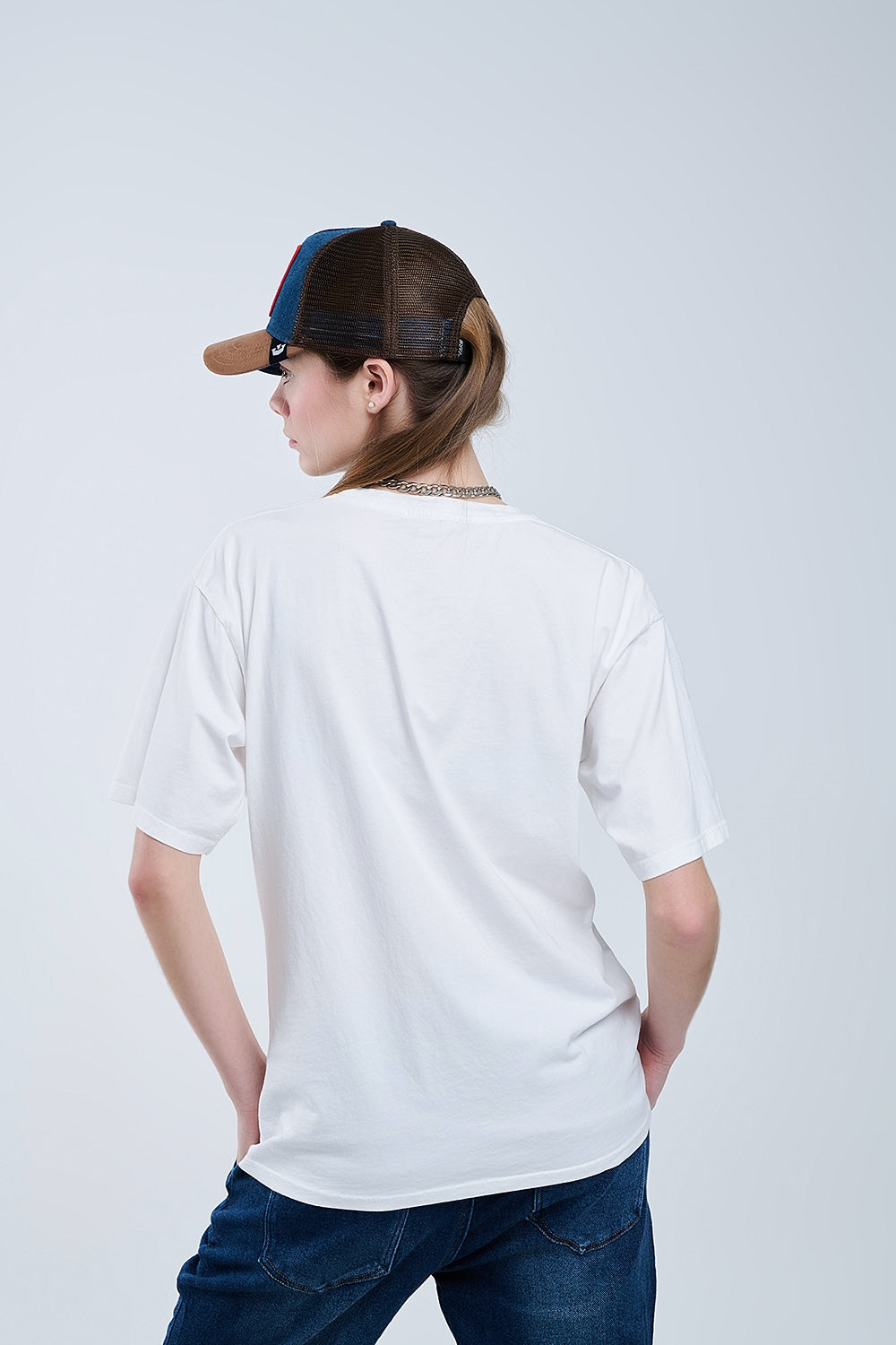 Maglietta bianca oversize con Soho New York sul davanti