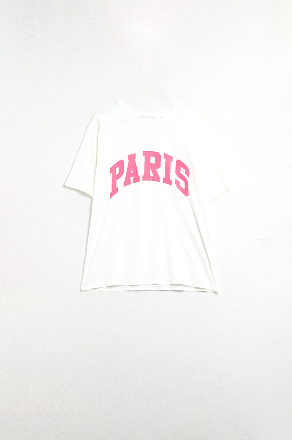 Q2 Maglietta Rilassata Bianca Paris con Lettere Rosa