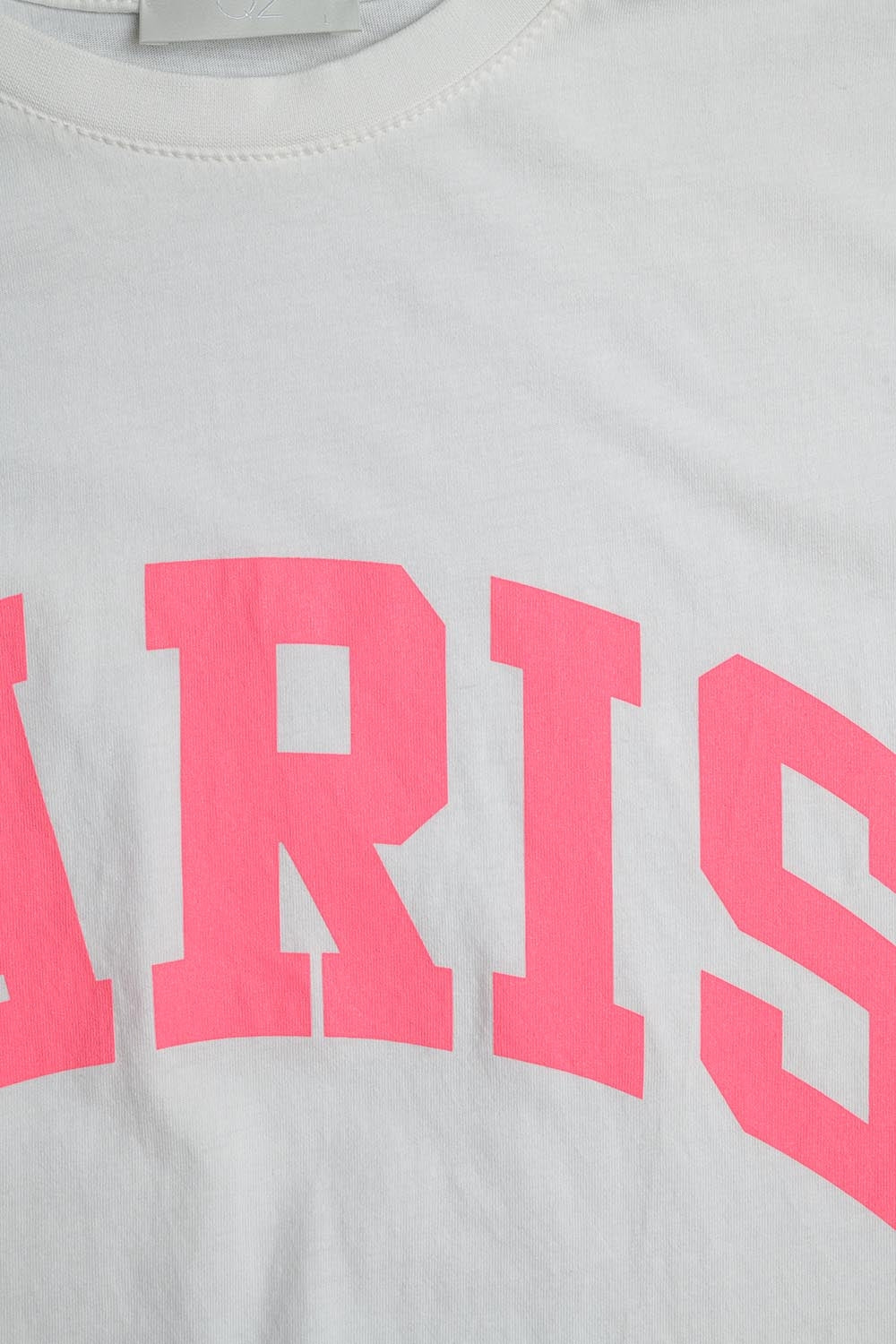 Maglietta Rilassata Bianca Paris con Lettere Rosa