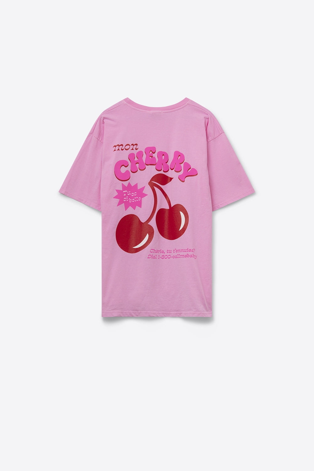 Maglietta rosa con logo e lettere di ciliegia