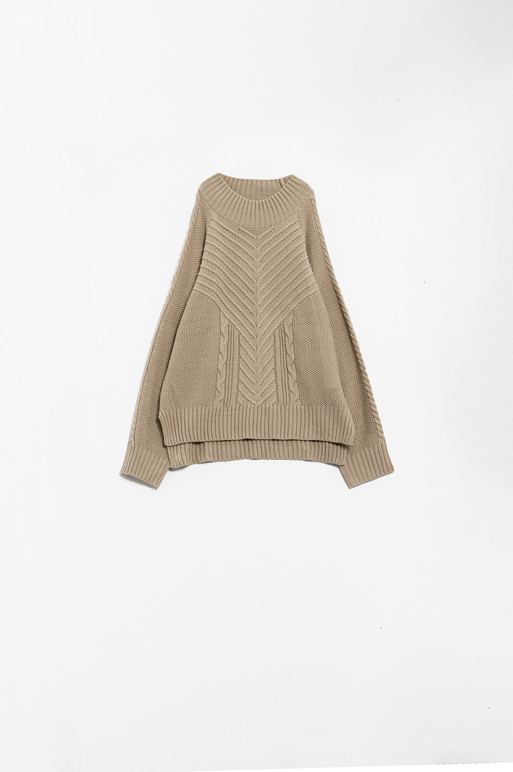 Q2 Maglione beige con design all'uncinetto e girocollo